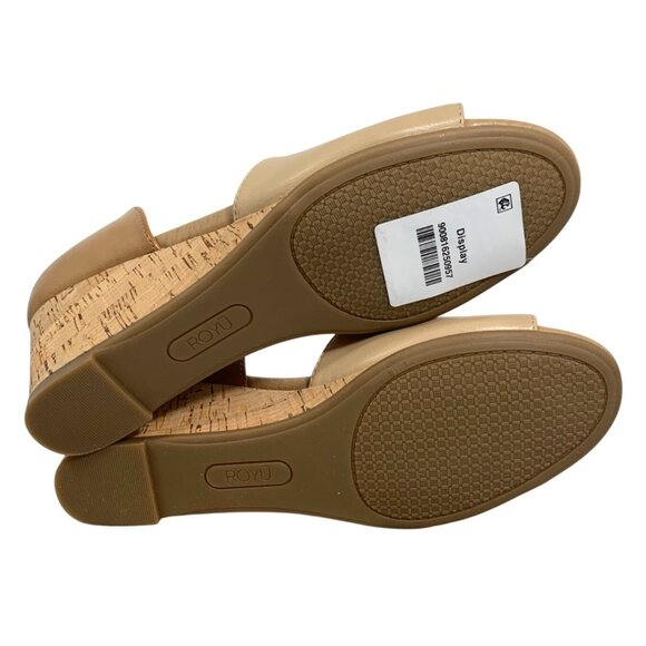 NIB $65 ROYU Stella Shell Wedge Sandal 8M Cork Heel Open-Toe Beige Dress Shoes - Picture 5 of 5